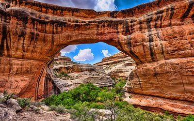 Sipapu Bridge, HDR, american landmarks, desert, rocks, Utah, USA, America, beautiful nature, Natural Bridges National Monument