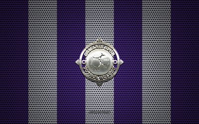 Osmanlispor logo, Turkish football club, metal emblem, violet-white metal mesh background, TFF 1 Lig, Osmanlispor, TFF First League, Ankara, Turkey, football