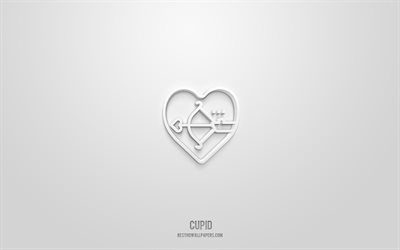 Cupid 3d icon, white background, 3d symbols, Cupid, love icons, 3d icons, Cupid sign, love 3d icons