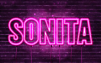 Happy Birthday Sonita, 4k, pink neon lights, Sonita name, creative, Sonita Happy Birthday, Sonita Birthday, popular french female names, picture with Sonita name, Sonita
