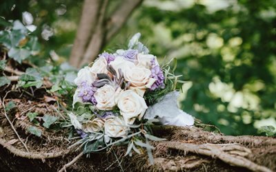Wedding bouquet, roses, bouquet of the bride, forest, beautiful bouquets