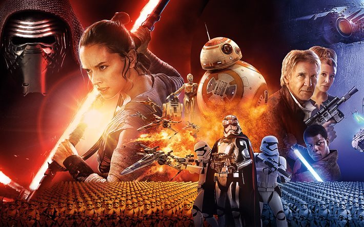 Star Wars The Force S&#39;&#201;veille, Harrison Ford, John Boyega, Daisy Ridley