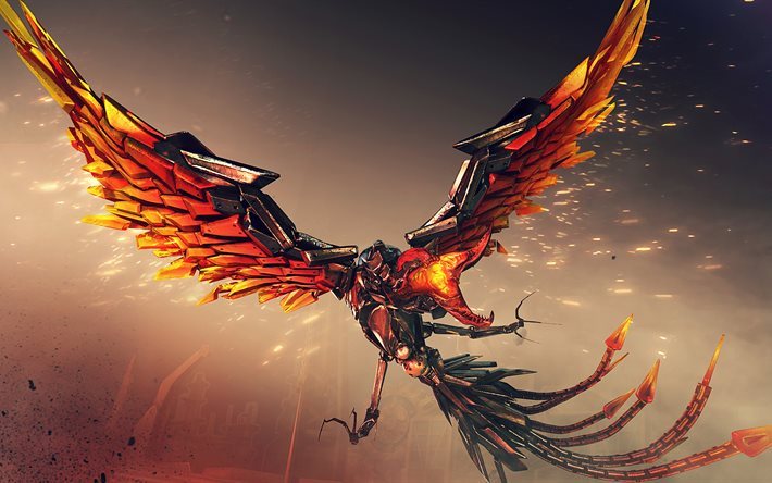phoenix, 5k, feuer-v&#246;gel, crossfire, kunst