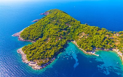 Kolocep, Elaphiti Islands, Kalamota, Adriatic Sea, aero view, summer, Croatian islands, Croatian resorts, travel to Croatia, sea, Croatia