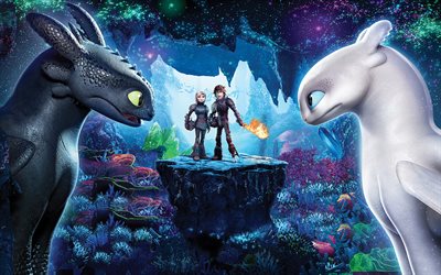 How To Train Your Dragon 3, The Hidden World, 2019, 4k, poster, promo, new animated film, characters