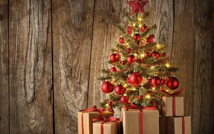 weihnachtsbaum, 2017, rot, weihnachtskugeln, weihnachten, neujahr
