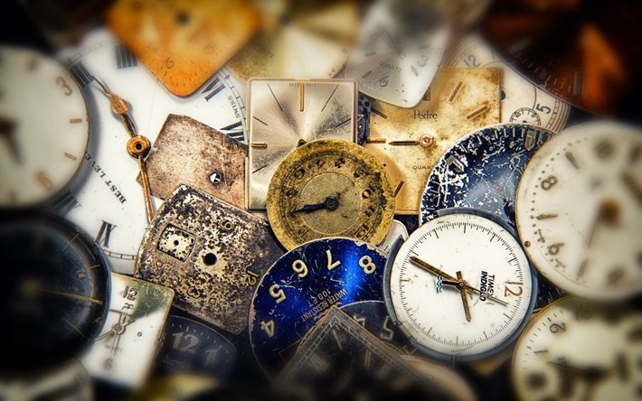 gamla klocka, tid, m&#229;nga klockor, brutna klocka