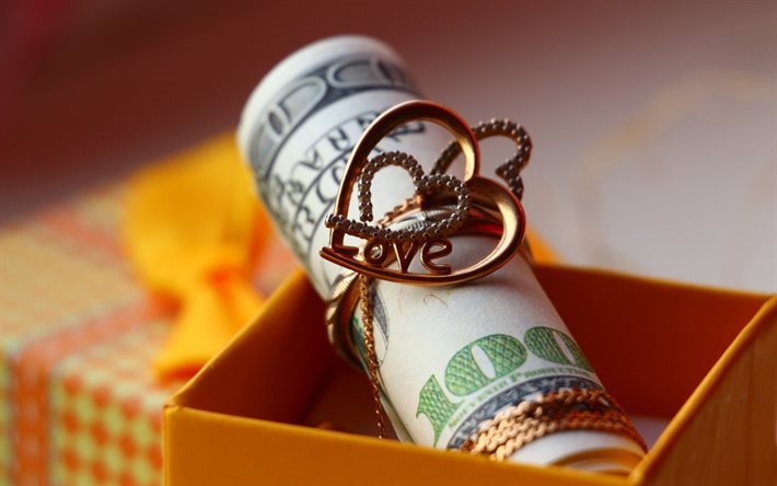 or pendentif coeur en or, 100 dollars, dollars bundle