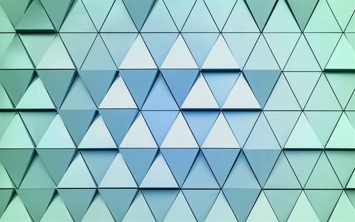 siniset kolmiot, abstrakti kolmiot, sininen abstraktio, 3d-kolmiot