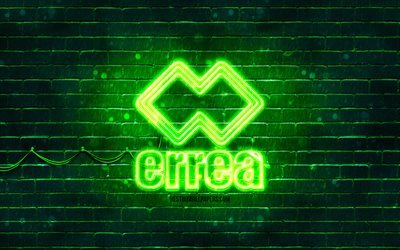 Logo vert Errea, 4k, mur de briques vert, logo Errea, marques, logo n&#233;on Errea, Errea