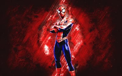 Fortnite Spider-Man Skin, Fortnite, main characters, red stone background, Spider-Man, Fortnite skins, Spider-Man Skin, Spider-Man Fortnite, Fortnite characters