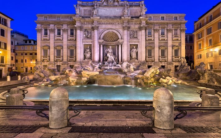 La fontana de Trevi, Roma, la Escultura, la Italia, la noche, los lugares de inter&#233;s de Roma