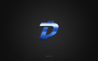 logotipo de digibyte, logotipo azul brillante, emblema de metal de digibyte, textura de fibra de carbono gris, digibyte, marcas, arte creativo, emblema de digibyte