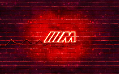 m-sport kırmızı logosu, 4k, kırmızı brickwall, m-sport logosu, otomobil markaları, m-sport team, m-sport neon logosu, m-sport, bmw m-sport