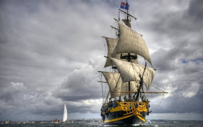 sailboat, sea, french frigate