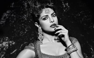 Priyanka Chopra, 2018, monochrome, Bollywood, indian actress, saree, beauty, brunette, photoshoot