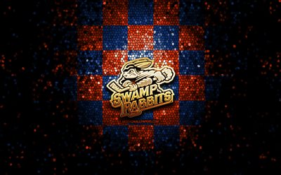 Greenville Swamp Rabbits, glitter logo, ECHL, orange blue checkered background, hockey, american hockey team, Greenville Swamp Rabbits logo, mosaic art