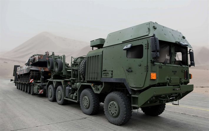military truck, MAN HX 81 RMMV, 8x8 truck, Rheinmetall MAN Military Vehicles, tank Leopard