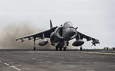 McDonnell Douglas AV-8B Harrier II, American attack aircraft, aircraft carrier deck, vertical take-off aircraft, combat aircraft, US NAVY, USA