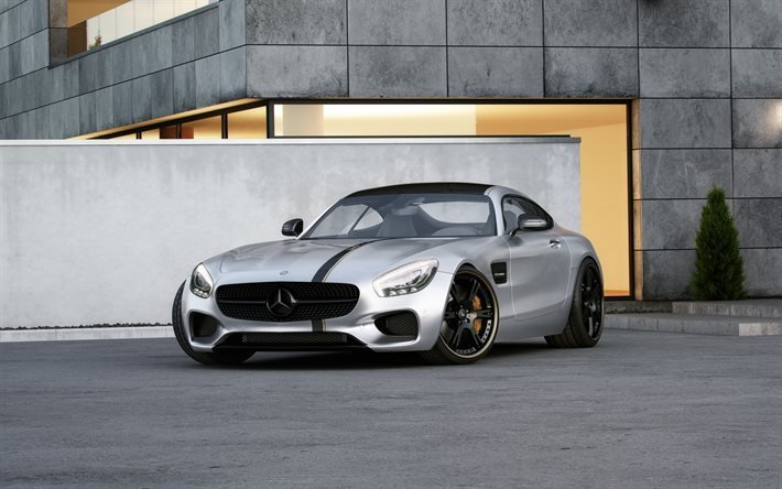 Mercedes-AMG GT S, 2016, silver Mercedes, C190, sports coupe