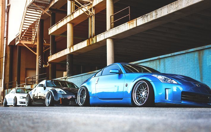 Nissan 370Z, supercars, stance, tuning, blue 370z, nissan