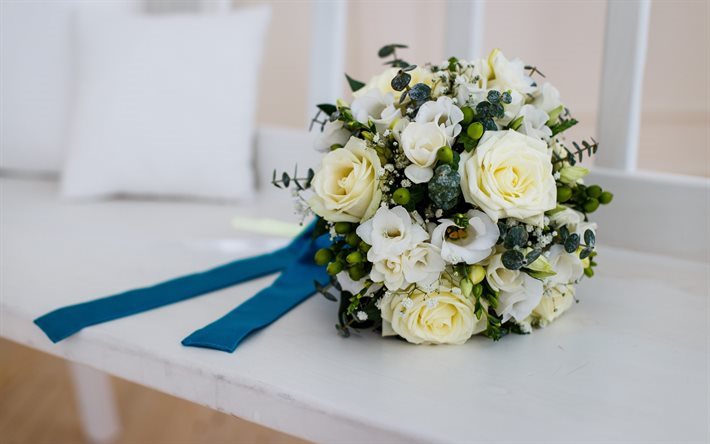 wedding bouquet, roses, bridal bouquet, white roses