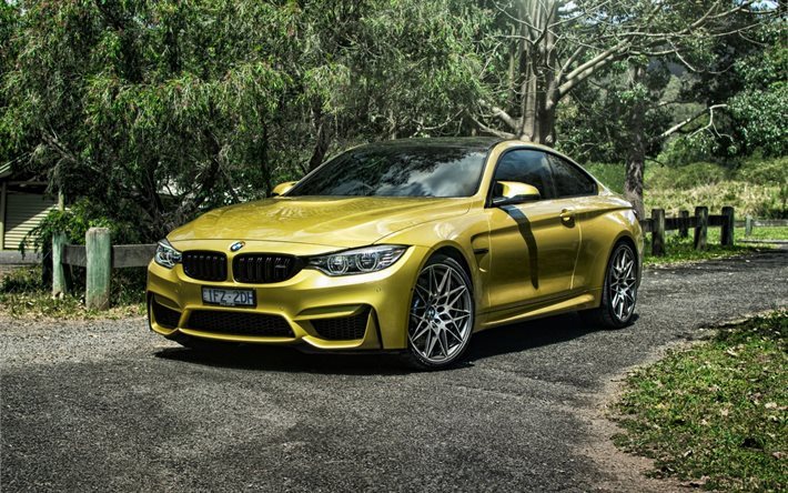 BMW M4 Coupe, 2016, F82, Altın M4, Alman arabaları, spor araba, BMW