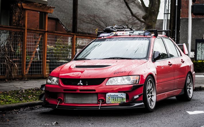 Mitsubishi Lancer Evo 9, stance, tuning, JDM, red Lancer, sportcars, Mitsubishi