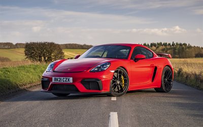 2022, Porsche 718 Cayman GT4, 4k, front view, exterior, red sports coupe, red 718 Cayman, german sports cars, Porsche