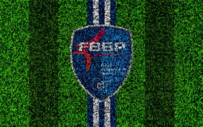 Bourg Peronnas FC, 4k, logo, calcio prato inglese, francese football club, blu, bianco, linee, di erba, di texture, di Ligue 2, Auxerre, in Francia, di calcio, campo di calcio, Bourg en Bresse Peronnas