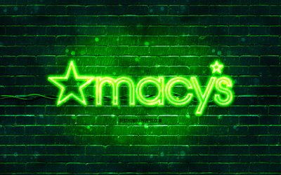 macys vihre&#228; logo, 4k, vihre&#228; tiilisein&#228;, macys logo, tuotemerkit, macys neon logo, macys