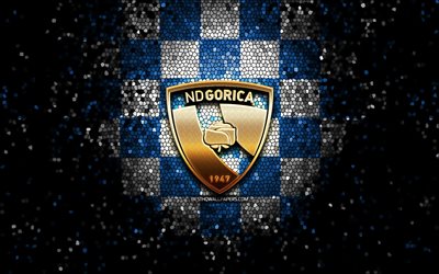 HNK Gorica, glitter logo, HNL, blue white checkered background, soccer, croatian football club, HNK Gorica logo, mosaic art, football, Gorica FC