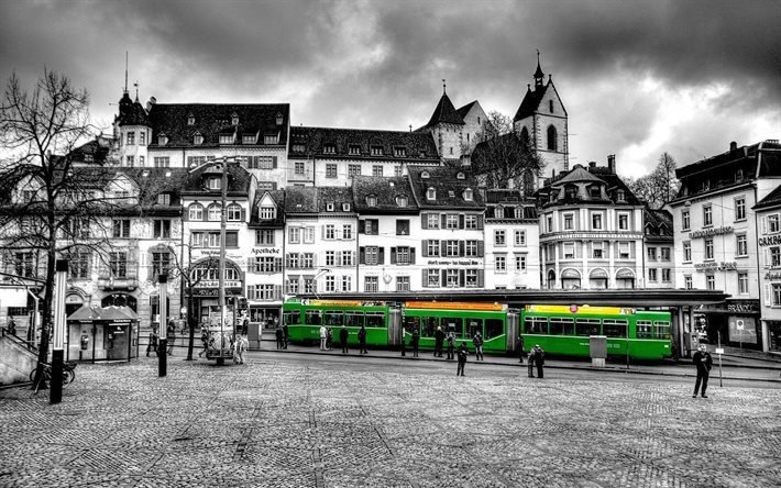 basel, vihre&#228; raitiovaunu, sveitsi