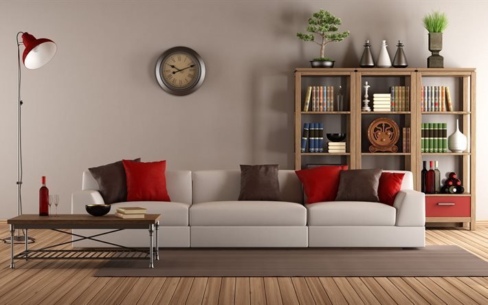 bookcase, sofa, living room, watch