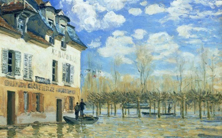 fransız sanat&#231;ı, alfred sisley, port marly, 1876, paris