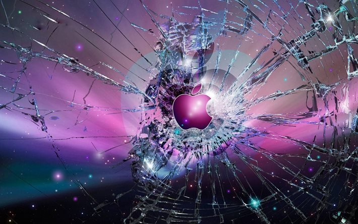 logo, broken screen, apple