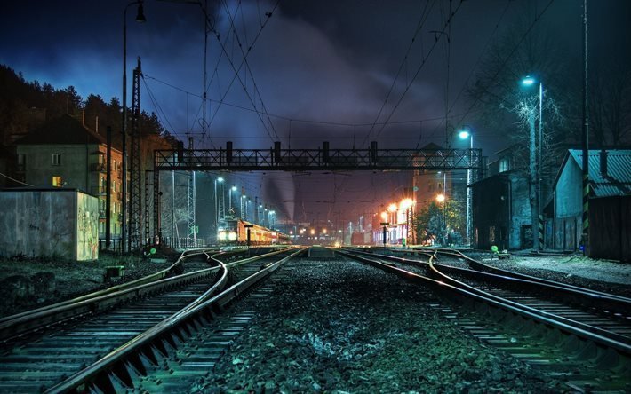 rails, lights, train