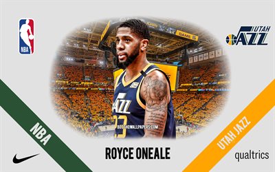 Royce ONeale, Utah Jazz, American Basketball Player, NBA, portrait, USA, basketball, Vivint Arena, Utah Jazz logo