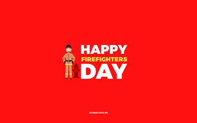 عيد إطفاء سعيد, 4 ك, خلفية حمراء, مهنة رجال الاطفاء, بطاقة تهنئة لرجال الاطفاء, يوم رجال الاطفاء, تهنئة!, رجل إطفاء