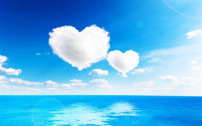 les nuages, la mer, coeur, coeur blanc, une sc&#232;ne d&#39;amour