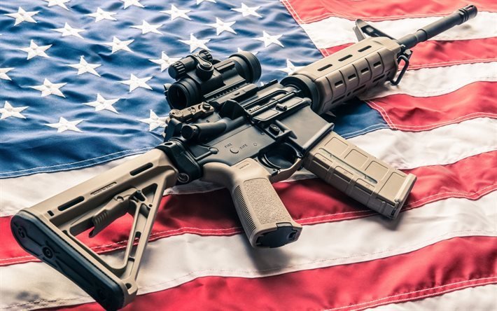 rifle de asalto AR-15, bandera Estadounidense, bandera de estados UNIDOS, Estados unidos