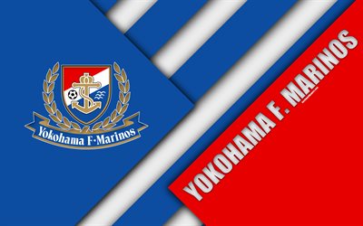 Yokohama F Marinos FC, 4k, material design, Japanese football club, blue red abstraction, logo, Yokohama, Kanagawa, Japan, J1 League, Japan Professional Football League, J-League