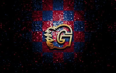 Guildford Flames, glitter logo, Elite League, purple black checkered background, hockey, english hockey team, Guildford Flames logo, mosaic art