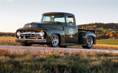 4k, Ford F-100, Clem 101, Ringbrothers, front view, exterior, black pickup truck, black F-100, vintage cars, retro american cars, Ford