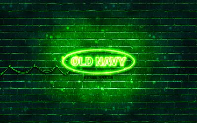 old navy gr&#252;nes logo, 4k, gr&#252;ne brickwall, old navy logo, marken, old navy neon-logo, old navy