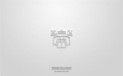 Drone delivery 3d icon, white background, 3d symbols, Drone delivery, delivery icons, 3d icons, Drone delivery sign, delivery 3d icons