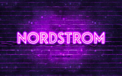 violettes nordstrom-logo, 4k, violette ziegelwand, nordstrom-logo, marken, nordstrom-neon-logo, nordstrom