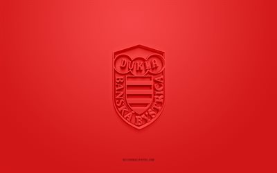 MFK Dukla Banska Bystrica, creative 3D logo, red background, Fortuna Liga, 3d emblem, Slovak football club, Slovakia, 3d art, football, MFK Dukla Banska Bystrica 3d logo