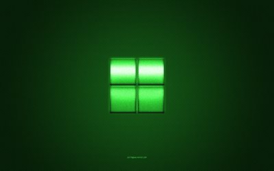 logo microsoft, logo verde lucido, emblema in metallo microsoft, struttura in fibra di carbonio verde, microsoft, marchi, arte creativa, emblema microsoft