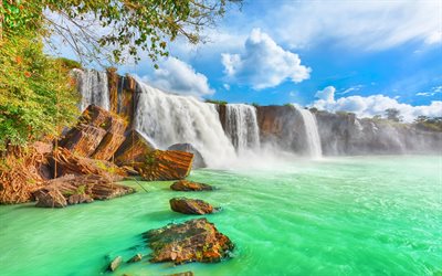 tailandia, enredaderas, agua turquesa, cascada, selva, hermosa naturaleza, asia